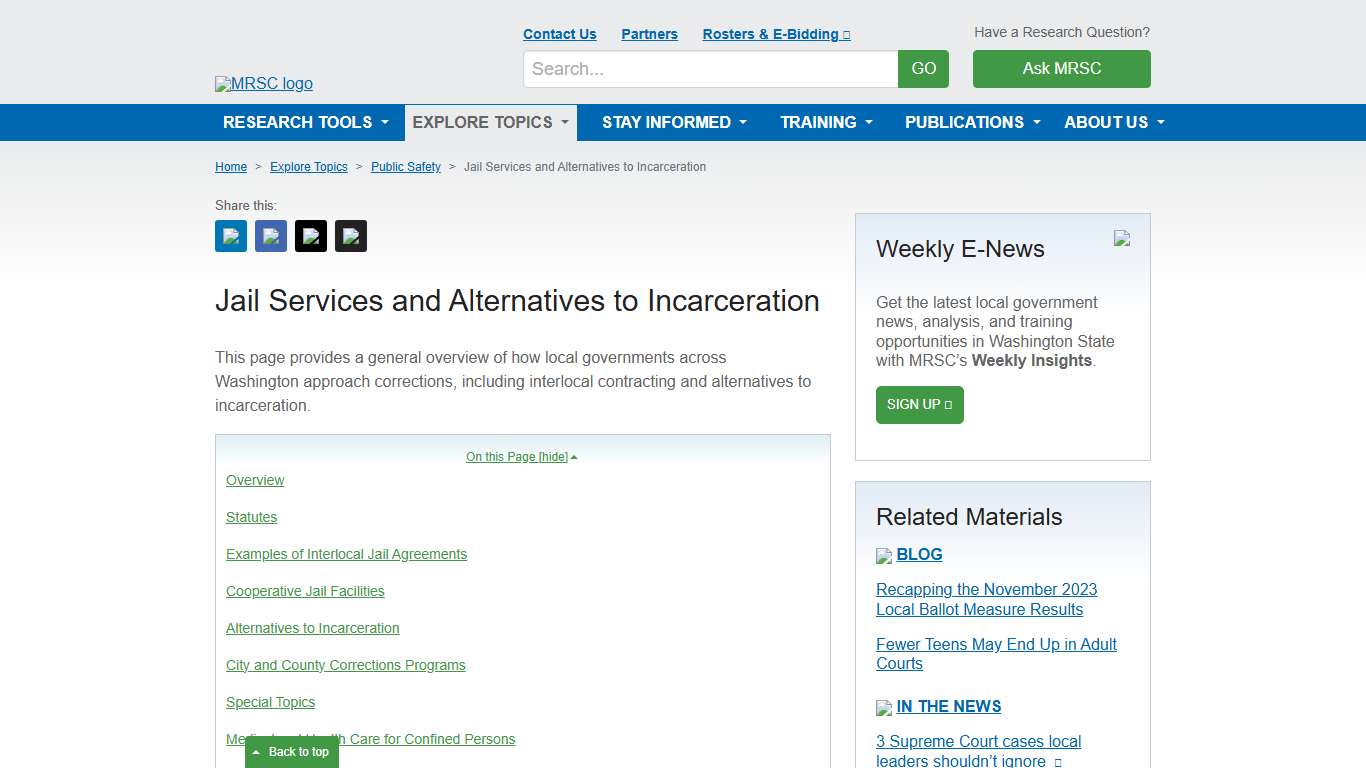 MRSC - Jail Services and Alternatives to Incarceration